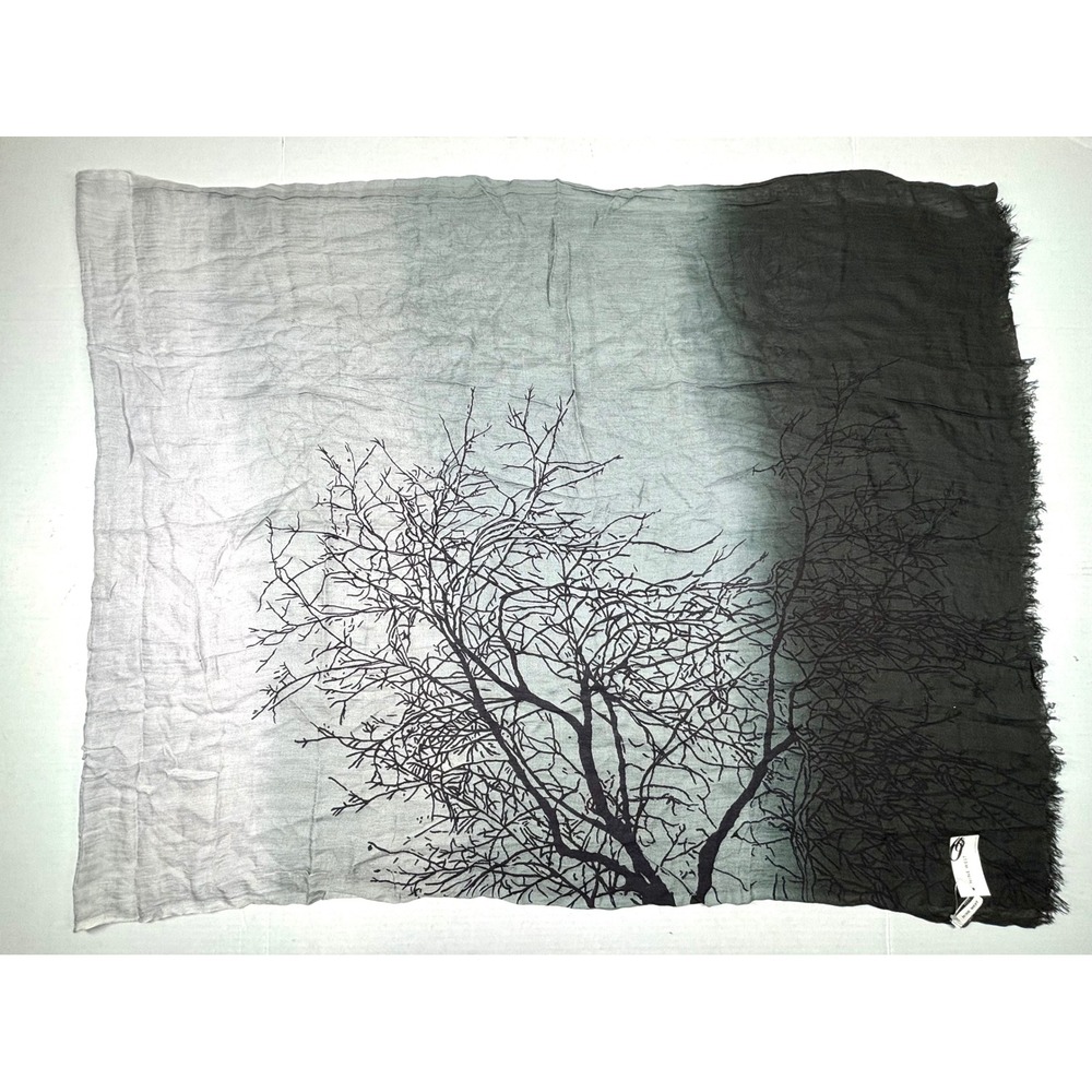 NWT Nine West Tree Print Ombre Scarf 76X29 Black Gray Viscose Gothic Ross Addams